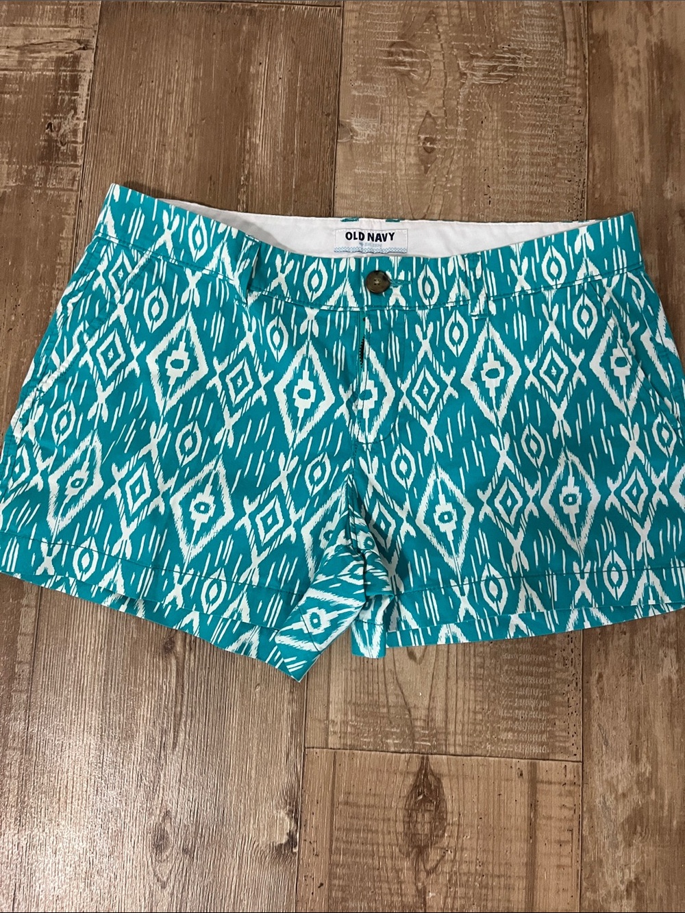 Old Navy Teal and White Ikat Print Bermuda Shorts